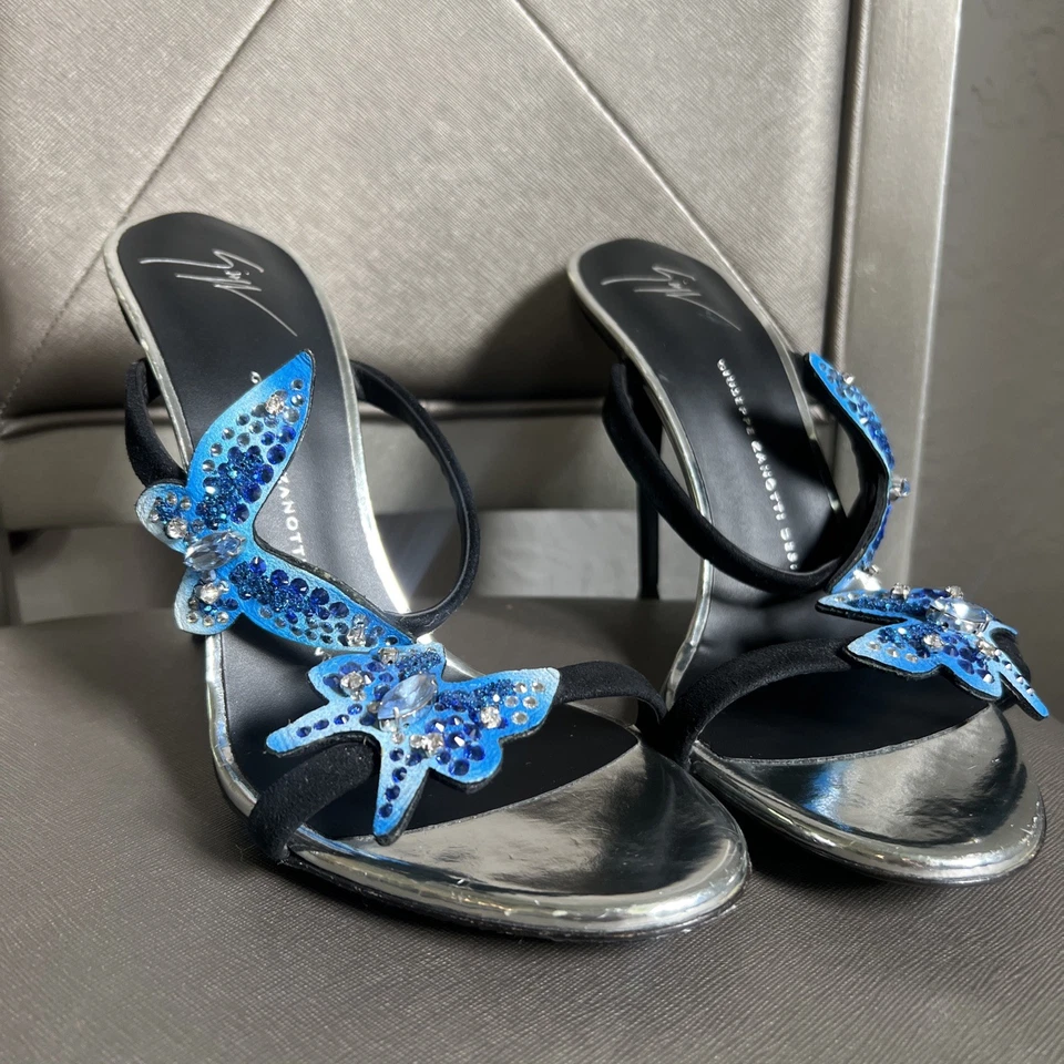 🦋 Sandalias Giuseppe Zanotti Adornadas con Mariposa Talla 39B EE. UU. 9 Estrechas -BN 🦋 Foto 3 de 4