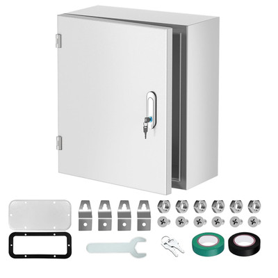 Weatherproof Steel Junction Box 16''x12''x6'' with Lockable Lid & DIN Rail