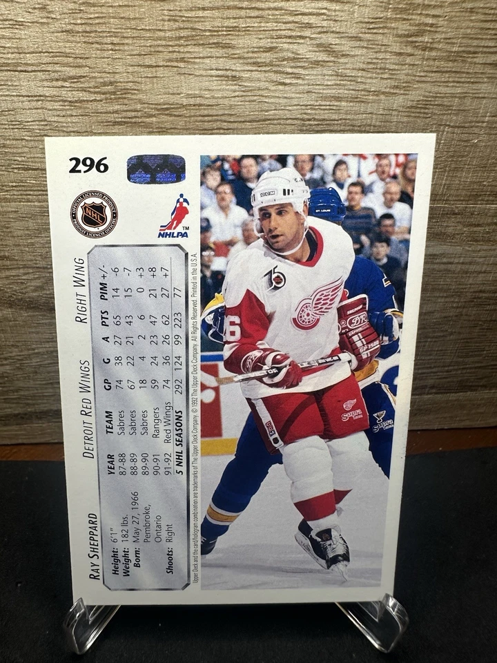 1992-93 Upper Deck Ray Sheppard Detroit Red Wings #296 In-Person ON-CARD AUTO - Image 2 of 2