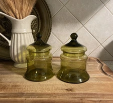 Set of 2 Vintage Italian Glass Apothecary Jars - Unbranded - Empoli Style 