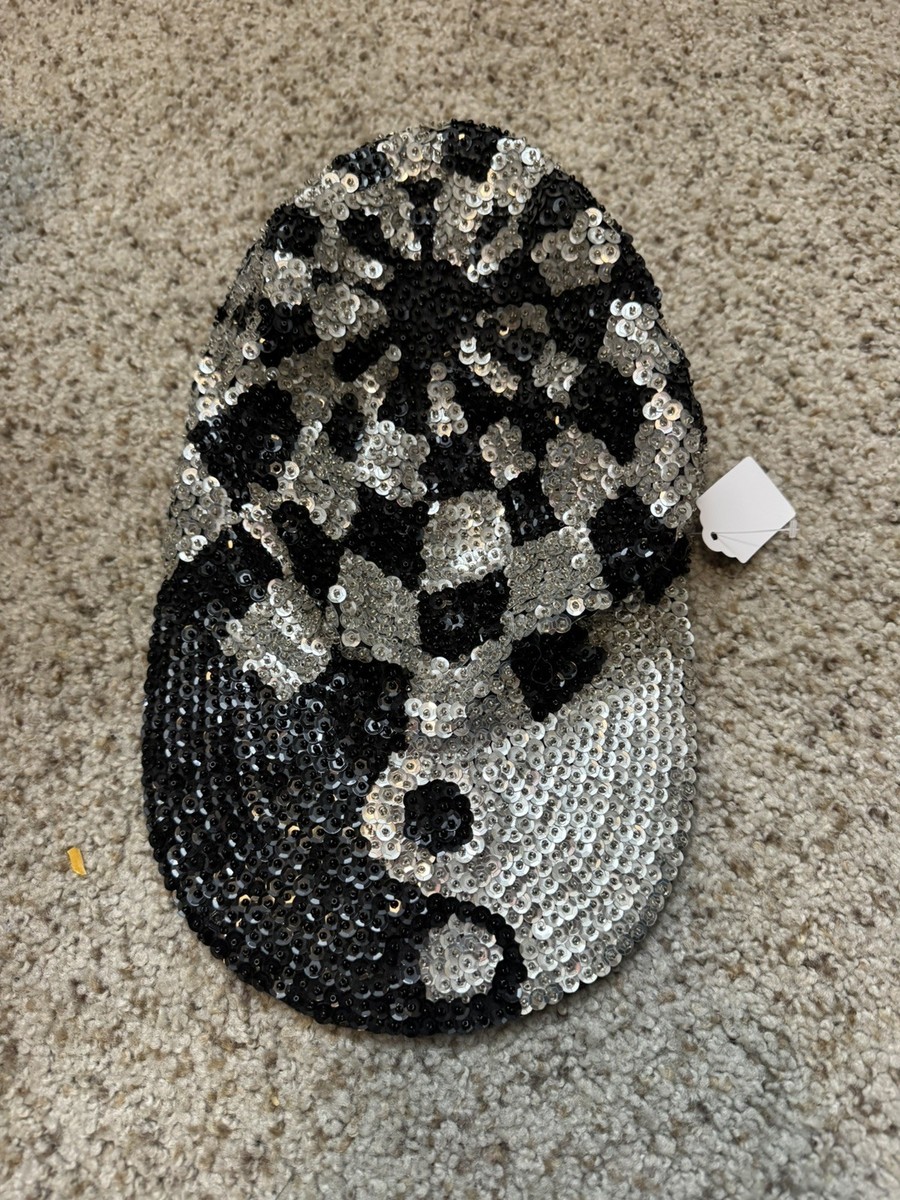 JC Vintage Black & White Sequin Skull Baseball Cap Made in Indonesia Vintage JC 001 USA Sequin Yin Yang Black With Silver Cotton  main image 4