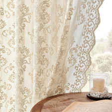 Beige Lace Curtains - 63 Inch Length, 2 Panels Set - Victorian Floral Sheer Curt