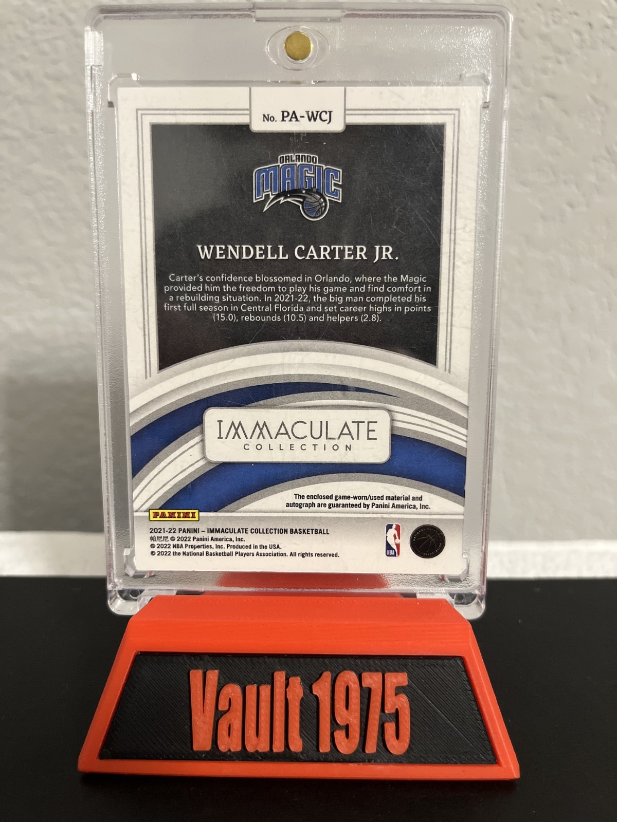 Wendell Carter Jr 2021-22 Immaculate Patch Auto On Card 04/34 Magic view 3