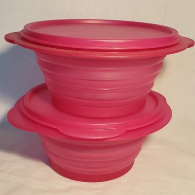 Tupperware Set Of 2 Pink FlatOut Container 3 cup 700 mL On the Go Space Savers