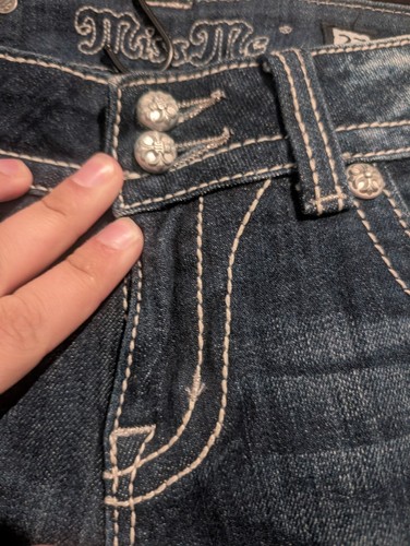 Miss Me Blue Jeans Womens 27 Signature Boot Sequins Back Pockets double button - Picture 3 of 10