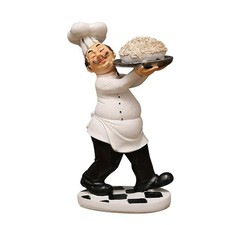 Chef Figurine for Kitchen Decor, Italian Chef Holding A Plate of Pasta Figuri.