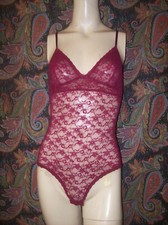 Forever 21 Sheer Knit Lacy Burgundy Teddy Romper Lingerie S