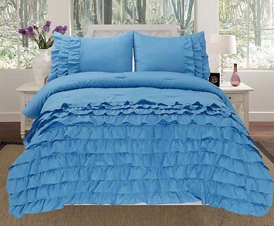 Miley 3 Piece Pleated Ruffled Comforter Set w// Pillow Shams Soft Bedding Ivory