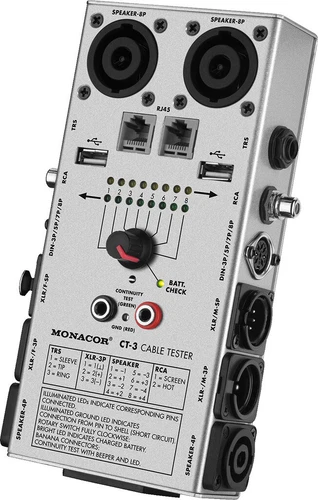 Monacor CT-3 - Kabeltestgerät für Kabel mit verschiedenen Anschlüssen