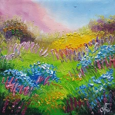 Summer Meadow Flowers Landscape Impressionist Oil Painting Gift Decor Colorful