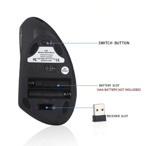 Ergonomic Vertical Mouse Wireless Left Hand Computer Gaming Mice 5D USB Optical - Picture 5 of 11