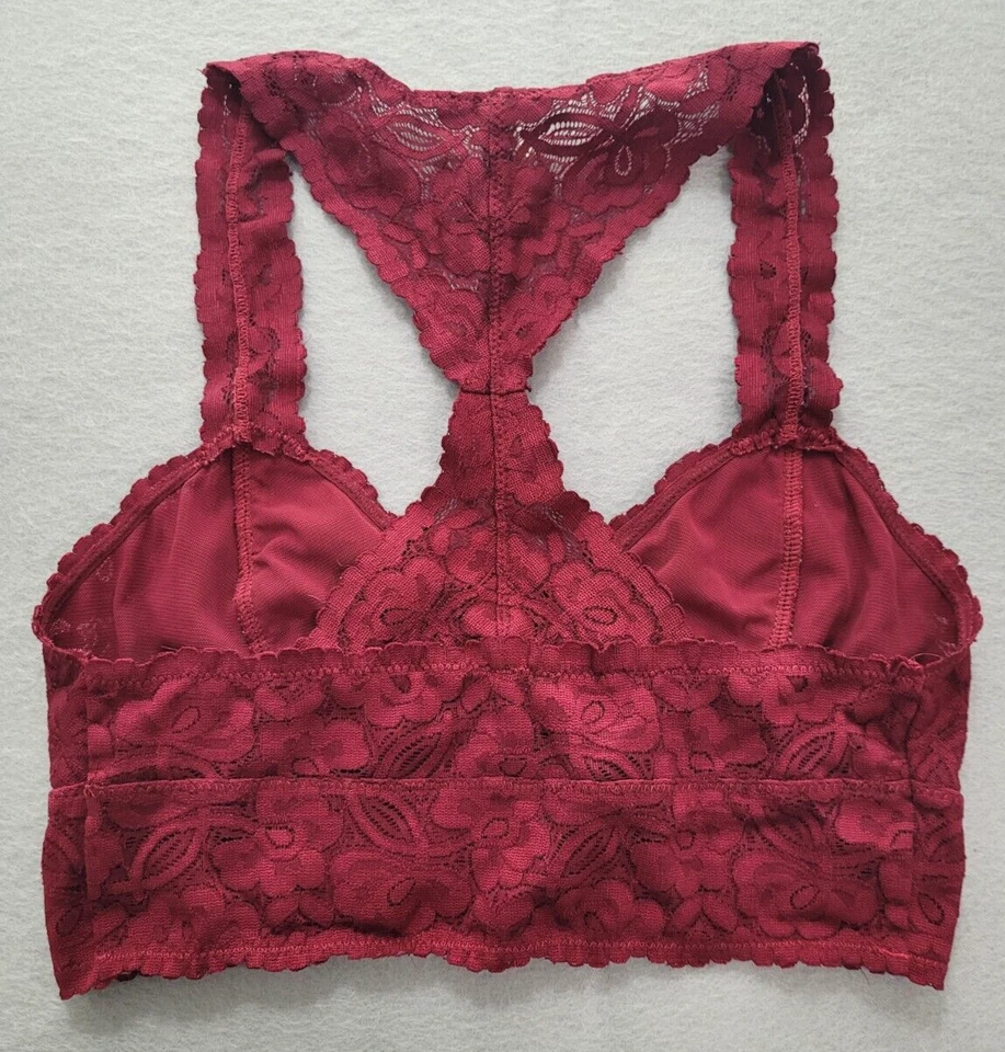 Sujetador Bralette INTIMATELY FREE PEOPLE Galón Encaje Borgoña Espalda Corredora INALÁMBRICO XS Foto 4 de 4