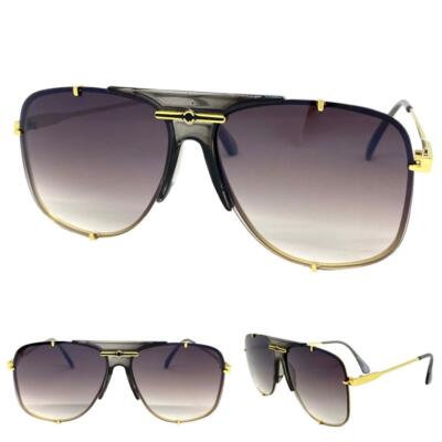 Men Oversized Classic Vintage Retro Style SUNGLASSES Square Gold Frame Gray Lens