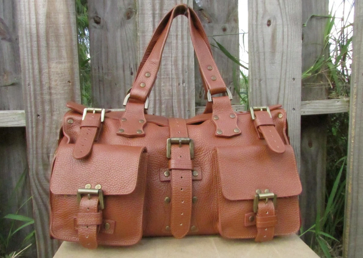 Mulberry Roxanne Brown Pebbled Leather Buckles Satchel Hand bag