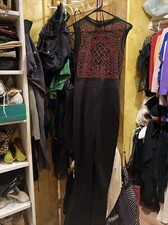 women  s black pantsuit beaded chest sheer top extra small To Small