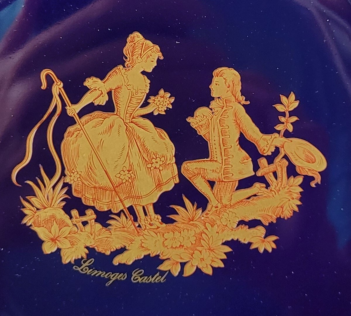 Limoges Castel France 10” Plate Cobalt Blue 22k Gold Trim 