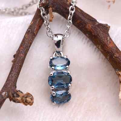 AAA+ London Blue Topaz Oval Cut Pendant 925 Sterling Silver Handmade ...