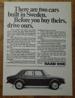 1971 SAAB 99E Magazine Ad - Two Cars Built In Sweden, Drive Ours Before Theirs.