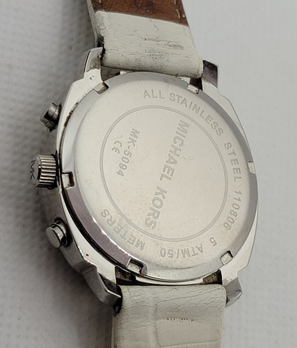 Ladies Michael Kors Chronograph White Leather Band Analog Watch MK-5094 H9 - Picture 9 of 10