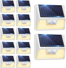 12 Pack Solar Lights Outdoor Motion Sensor, Waterproof Fence Lights with 3 Light