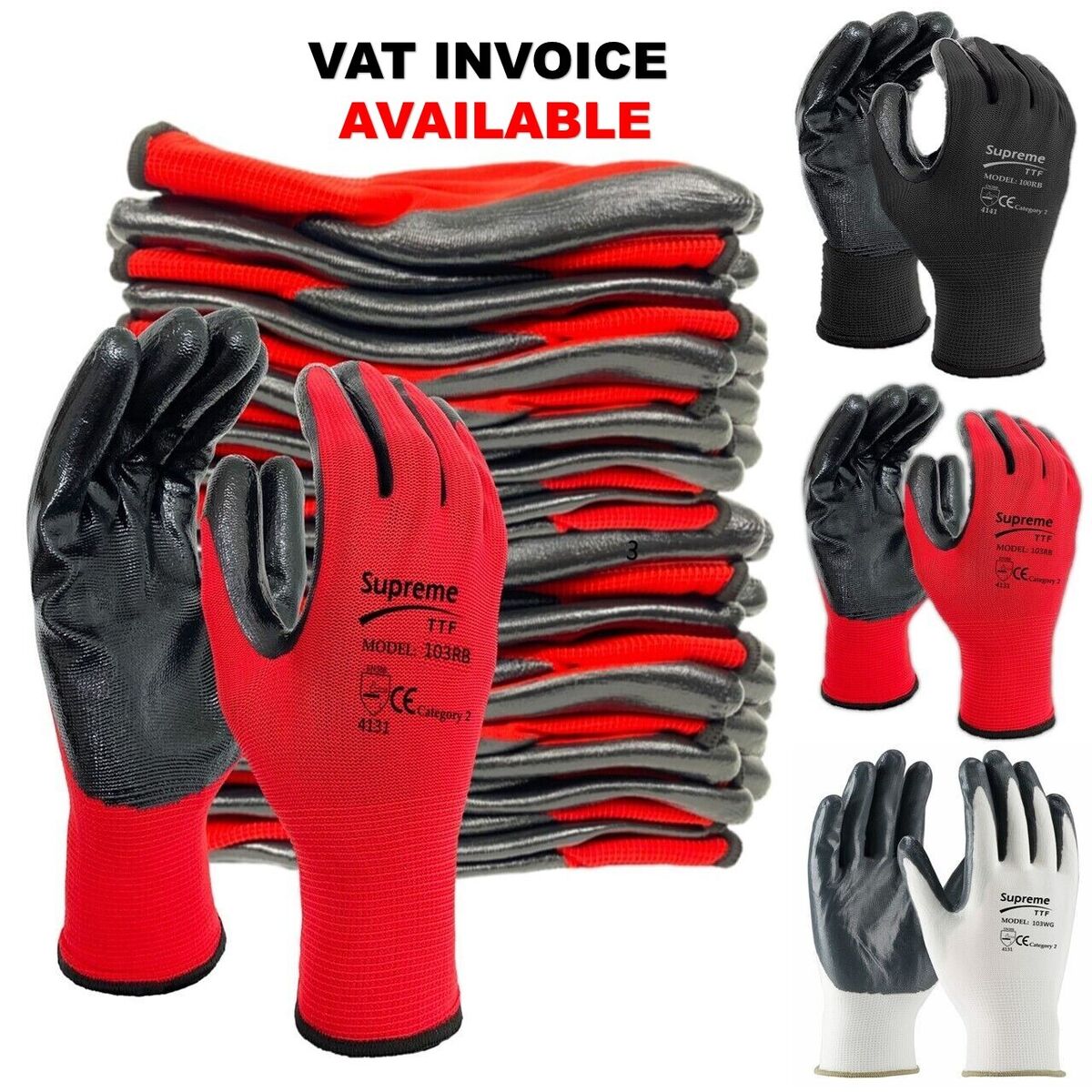 Green Nylon Work Gloves with Black Nitrile Ribbed, 12 Pairs Green Nylon Work Gloves with Black Nitrile Ribbed, 12 Pairs