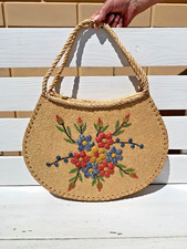 Vintage Floral Straw Bag Vintage Beach Bag Large Summer Rare Prop Soviet Shopper