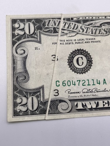 $20 Bill Series 1969C Philadelphia Printed Fold Error - Picture 3 of 4