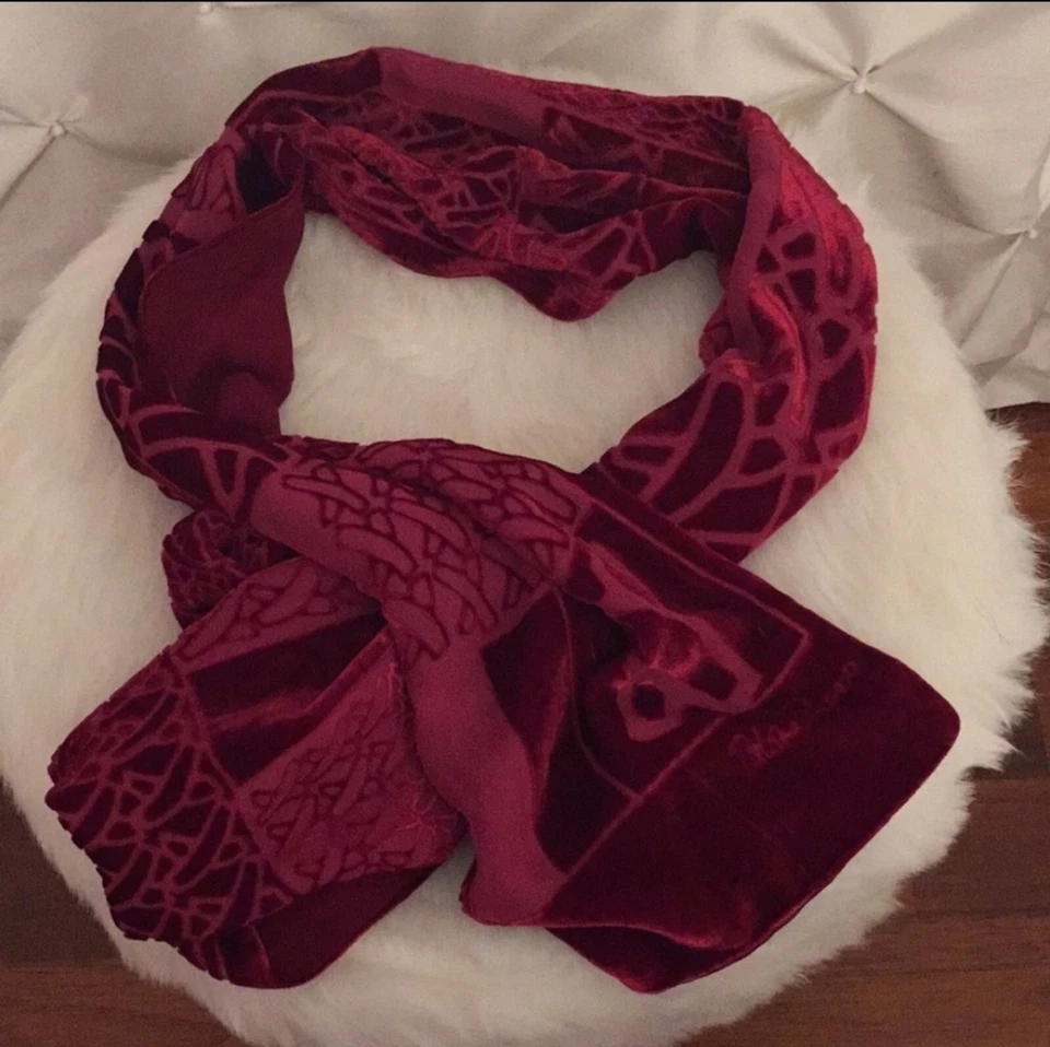 ВИНТАЖНЫЙ КРАСНЫЙ ВЕЛЮРОВЫЙ ШАРФ ОТ PALOMA PICASSO 1980 РЕДКИЙ - Изображение 3 из 4