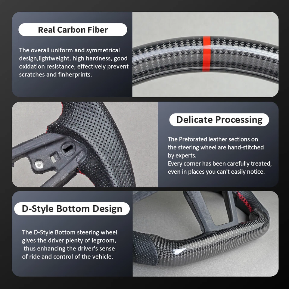 Volante LED de fibra de carbono real apto para Dodge Charger Challenger Durango 11-14 Foto 2 de 4