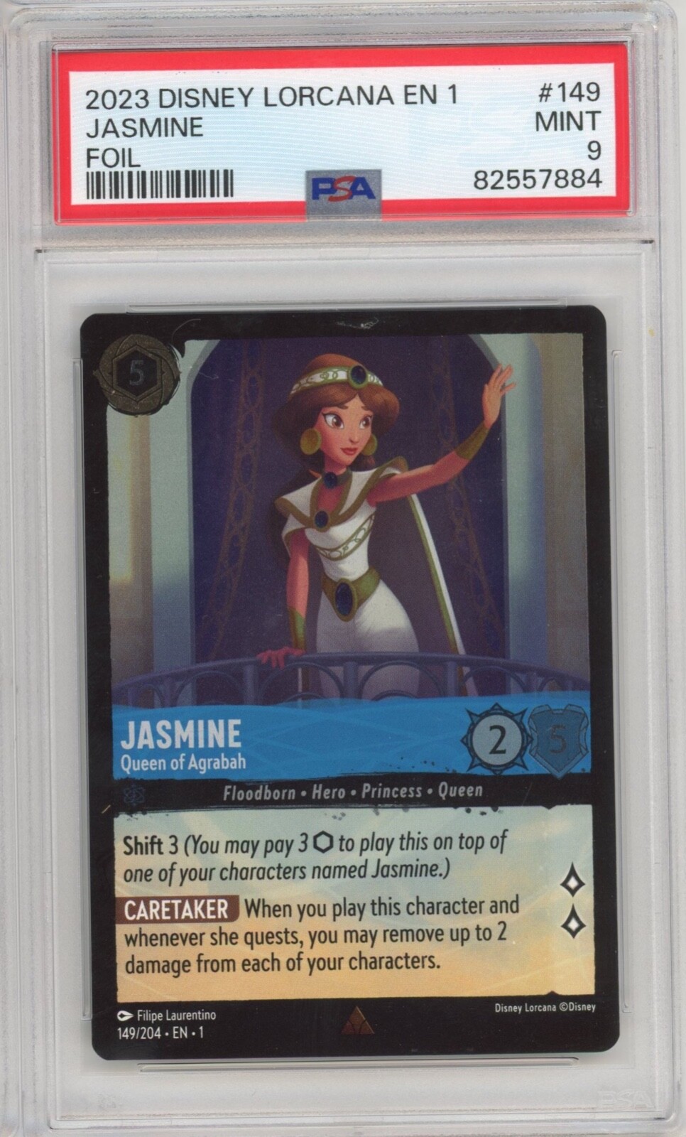 2023 Disney Lorcana The First Chapter JASMINE QUEEN OF AGRABAH 149 FOIL PSA 9