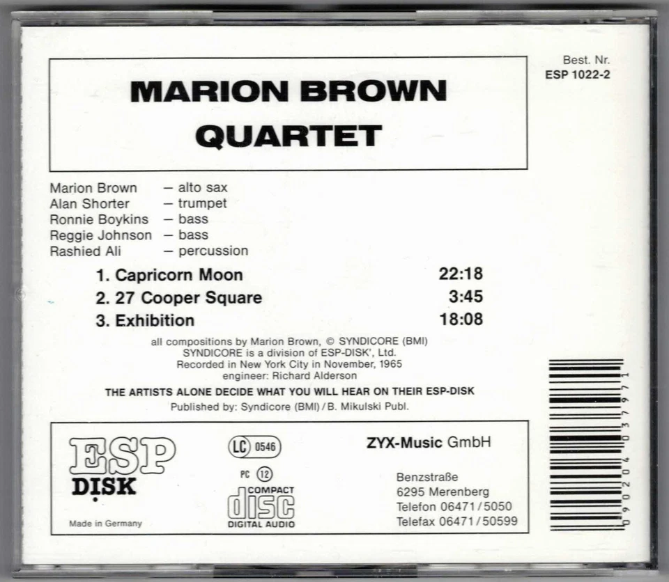 Marion Brown Quartet (Rashied Ali, Alan Shorter...; German pressing on ESP / ZYX - Bild 2 von 2