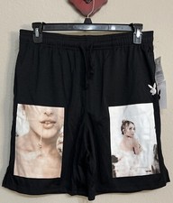 Pacsun Men  s Medium Black Pull-On Graphic Print Playboy Logo Shorts NWT M1463