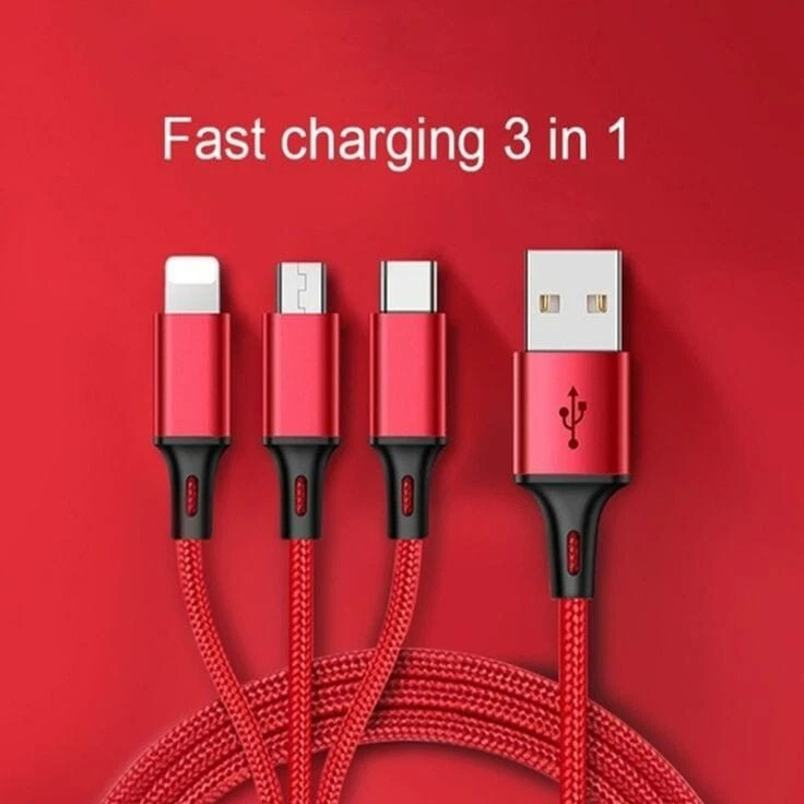 3合1快速充电线,C型,微型USB适用于所有电话类型 — 第 2/4 张图片