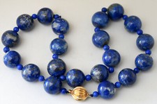14K Yellow Gold and Large Natural Lapis Lazuli Beads Necklace 17" Long