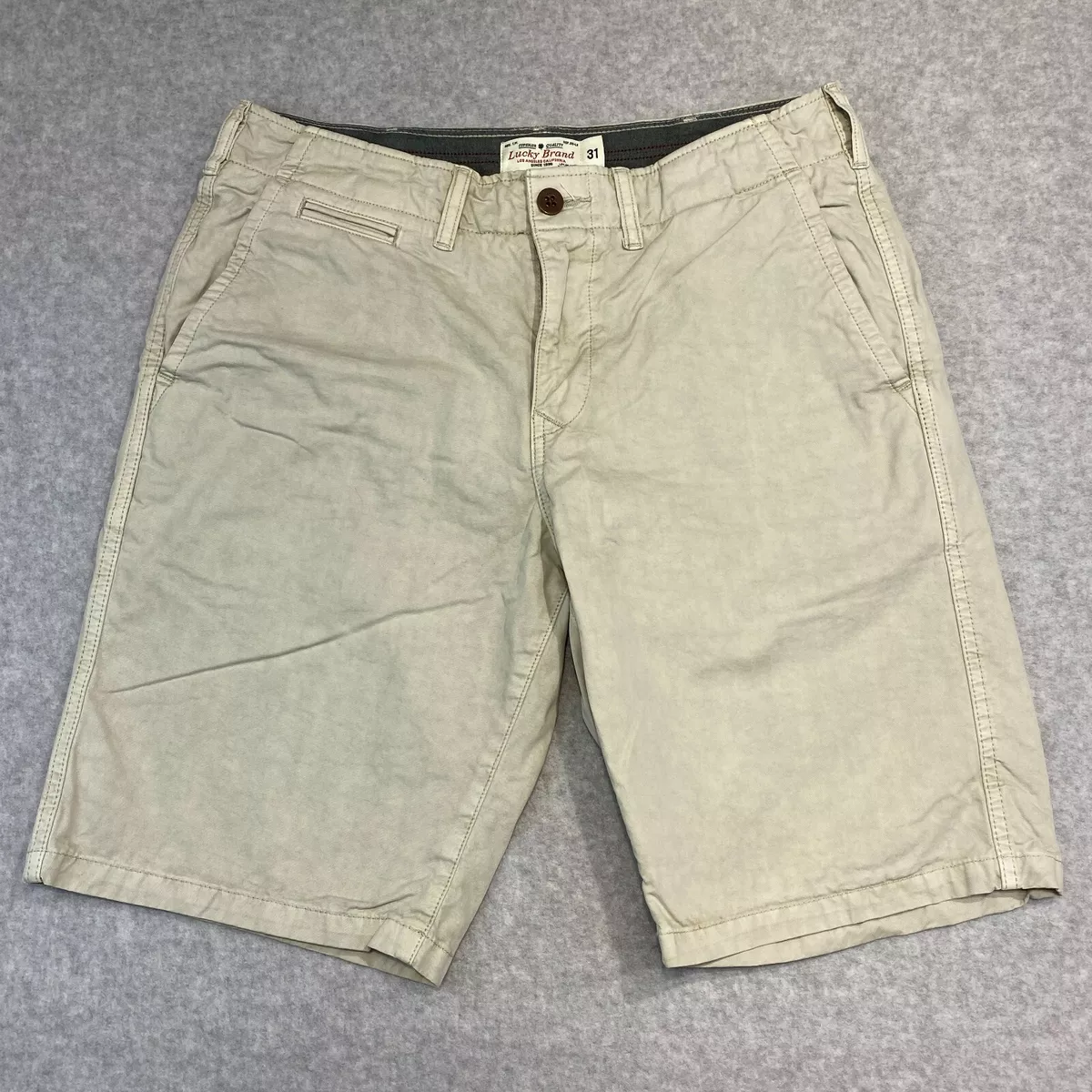 Lucky Brand Men s Shorts 31 Khaki Flat Front Bermuda Chino Casual