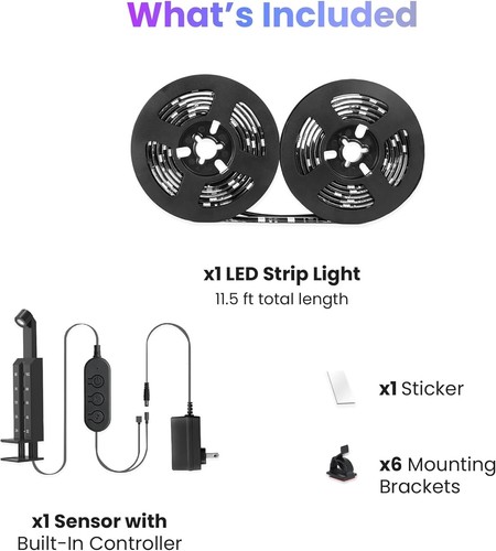Smart LED TV Backlight Kit 11.5ft RGB Color Sensor for 55-85 Inch TVs - Picture 6 of 12