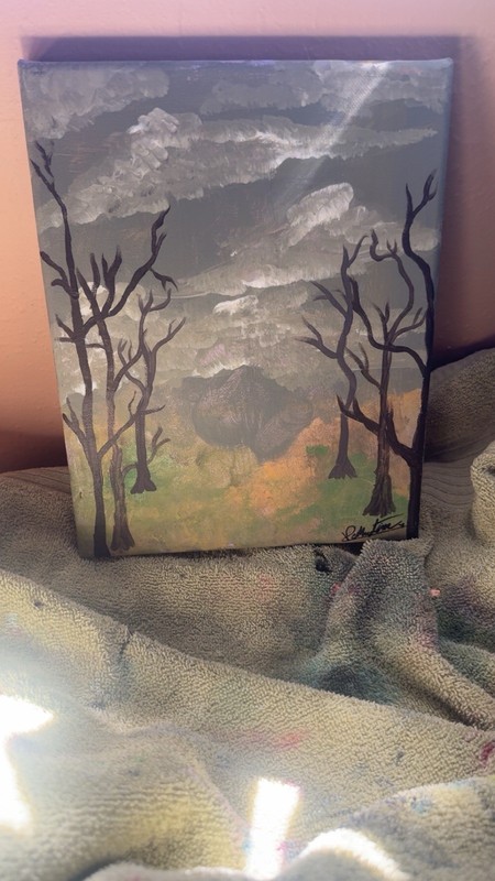 Abstract Landscape Trees Painting, Signed Unframed Single Piece Nature Theme