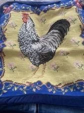 17x17” Rooster Needlepoint Chair Cushion Cover Case French Country Blue Flowers