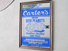 Vintage "Carters Brand Seed Peanuts" ...Jimmy Carter..Mirrored Sign..Plains GA