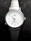 Vintage Timex Indiglo Womens Watch 23mm White Dial 6.2" Silver Tone New Btry