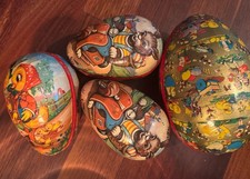    Lot Of 4 VINTAGE GERMAN PAPER MACHE EASTER EGGS   CANDY CONTAINERS 5-8 "  