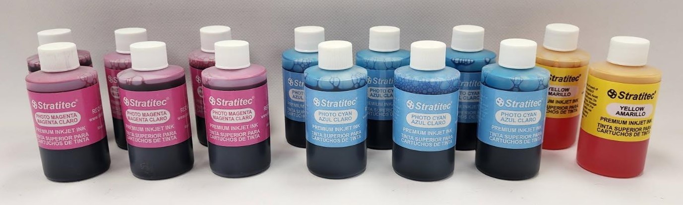 STRATITEC Inkjet Printer Ink Refill, 14-85ml Bottles, Yellow, Magenta, Cyan