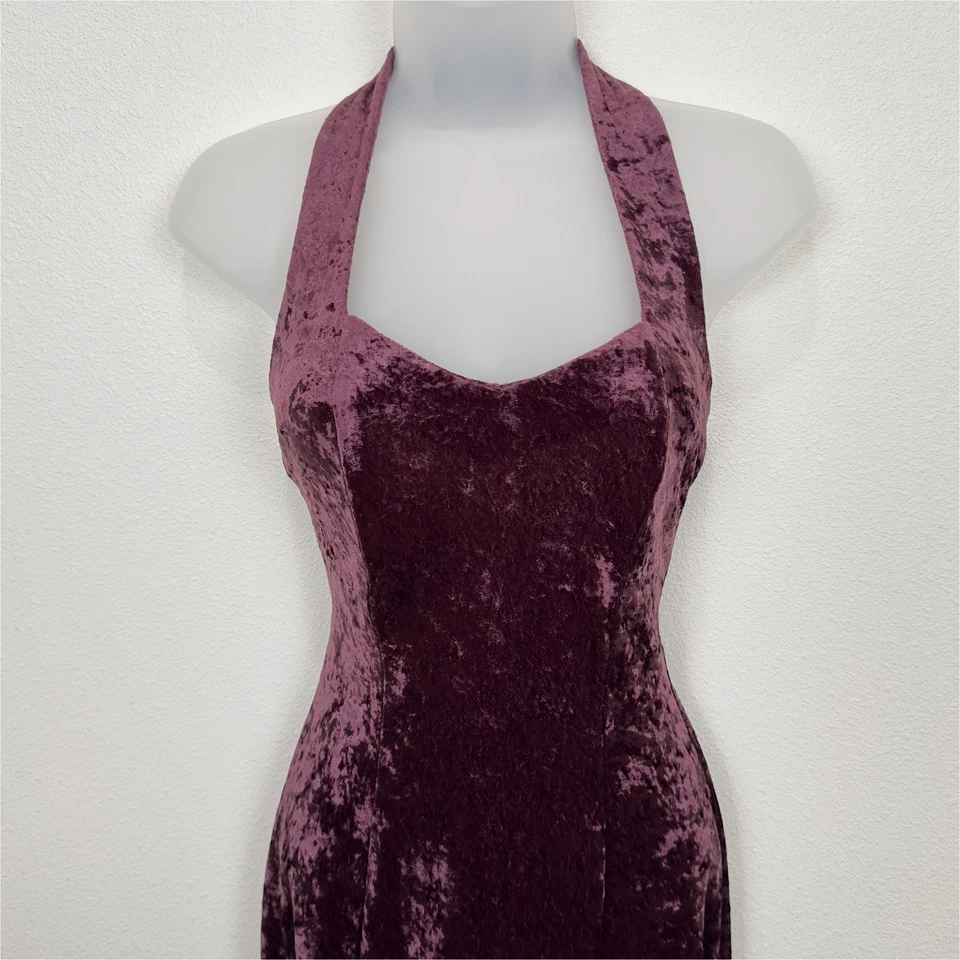 Vestido De Colección Y2K Terciopelo Aplastado Para Mujer Mediano Púrpura Halter Capricho Retro Sirena Foto 2 de 4