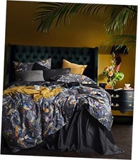 Home Chinoiserie Chic Peacock Floral Duvet Cover Paradise Garden King Gray