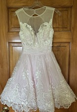 Sherri Hill Size 4 Pink Lace Tulle Fit Flare A-Line Round Neck Short Dress