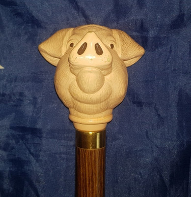 Schweinekopf Vintage Gehstock Gehstock aus Holz