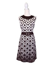 Talbots Size 12 Brown & White Print Linen Sleeveless Sheath  Dress