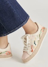 Dolce Vita Azalia Espadrille Platform Sneakers 7.5 Pink Floral Embroidered Boho