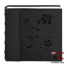 Black 4x6 Photo Album - Faux Leather with Memo Writing - Holds 200 Photos