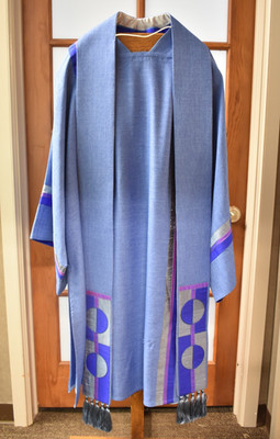 + Used Blue Deacon Dalmatic With Stole + CM Almy + 50 1/2'' + (#V213)